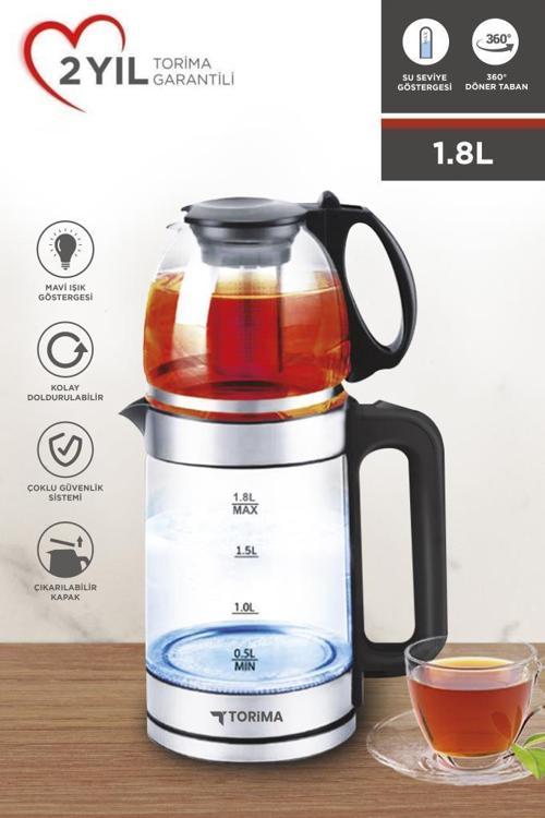 TY-S888-049 Cam Çay Makinesi Kettle Ledli 1500W 1.8L Su Isıtıcı