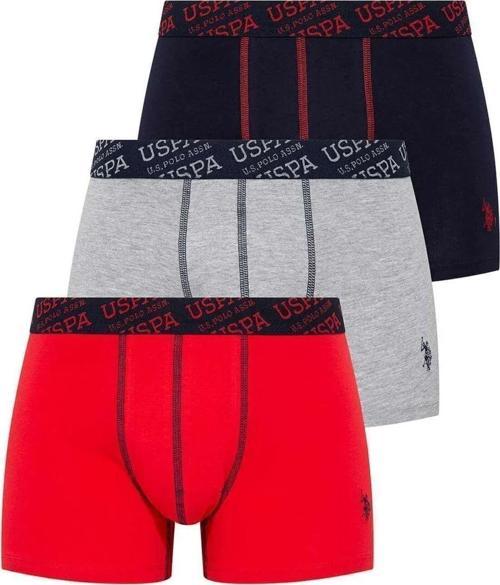 Erkek 3'lü Kırmızı-Gri-Lacivert Boxer Set