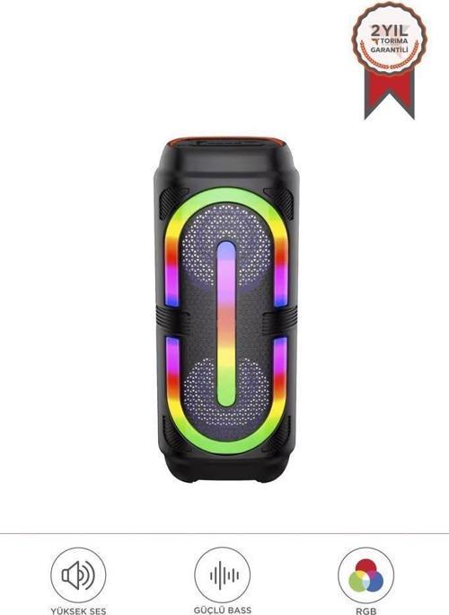 GTS-2132 Siyah Mikrofonlu RGB Ledli Taşınabilir Bluetooth Hoparlör Parti Speaker