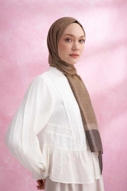 İpekli Pearl Vizon Rengi Şal