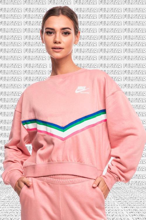 Heritage Fleece Loose Fit Crew Sweatshirt Bol Kesim Kısa Sweatshirt Pembe