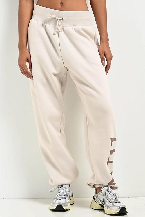 Sportswear Phoenix Fleece High Rise Oversized Şardonlu Büyük Beden Yüksek Bel Kadın Eşofman Altı Açık Krem