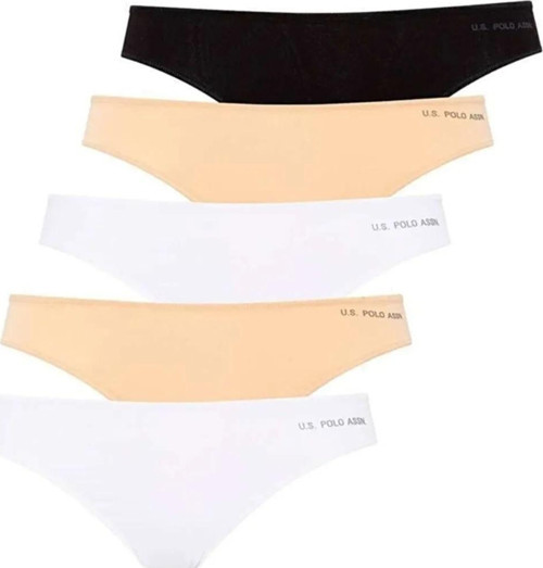 Kadın 5'li Kıl Lastikli Slip (Siyah-Beyaz-Ten-Beyaz-Ten)