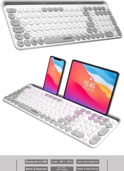 Ekw-28 2.4g Bluetooth Bt1 Bt2 Çoklu Cihaz Bağlantılı Ulta Ince Q Mac-wın-ıos-android Kablosuz Klavye