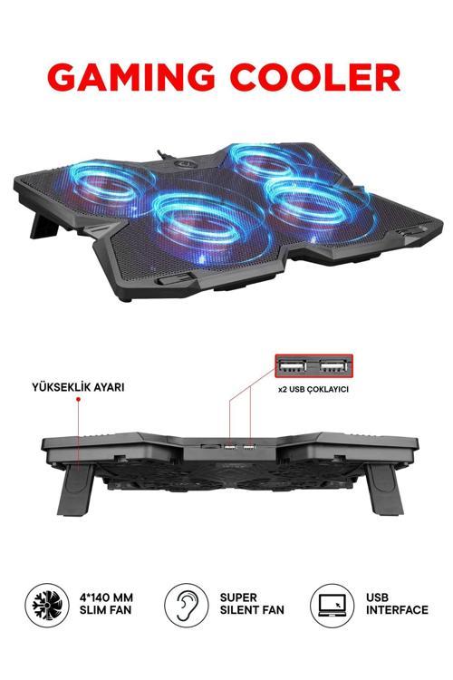 AD-RC3 X-DRAGON Siyah 140mm 4 Adet Fan USB li 15-17" uyumlu Notebook Soğutucu Stand