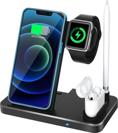 Nr98 Kablosuz Şarj İstasyonu 4İn1 İphone Watch Airpod Stylus Pen Kalem