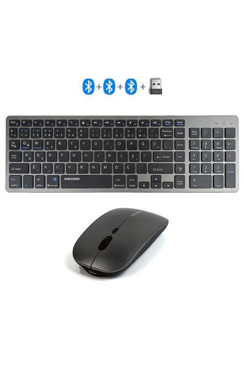 Mt15 Mac Uyumlu Kablosuz Multimedya Klavye Mouse Set Q Türkçe 3 Kanal Bluetooth + Usb Alıcılı