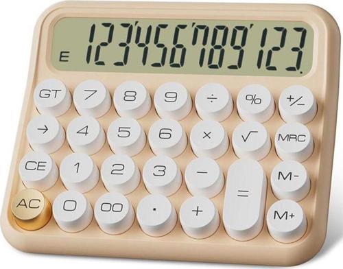 Mt21 Hesap Makinesi 12 Haneli Mekanik Tuşlu Büyük Lcd Ekranlı Eski Daktilo Tarzı Bej