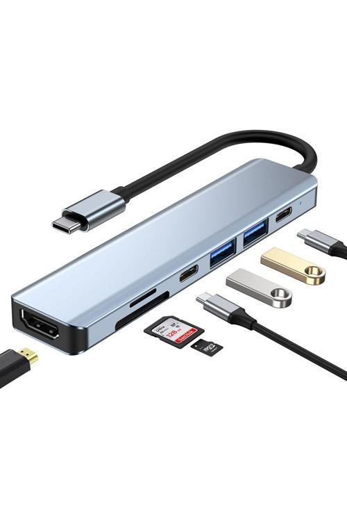 Tr-35 7 Port Mac Thunderbolt 3 Hub Type-C To 4K Hdtv 2X Usb3.0 2X Usb C Pd Şarj Micro Sd Sd Kart
