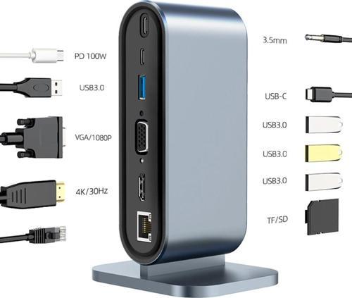 Mt53 Type-C Usb Adaptör Hub 12İn1 4K Hdmı Vga 4Ad Usb 3.0 Rj45 100Mbps Sd Kart Okuyucu 3.5Mm Ses