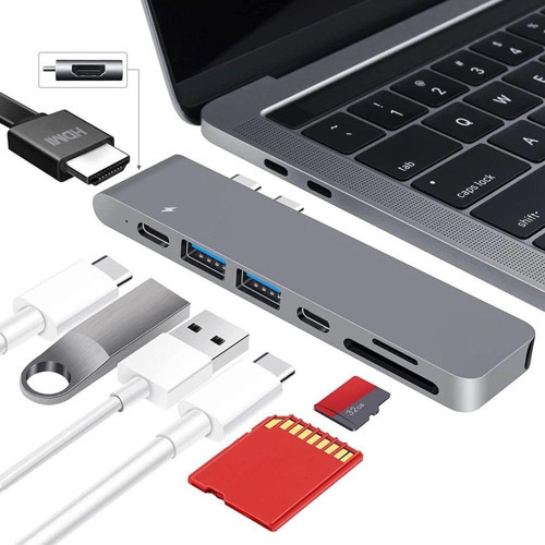 Tr-80 Macbook Pro Air Uyumlu Usb Adaptör Hub, 7 In 1 4K Hdmı 2X Usb 3.0 Thunderbolt 3 Pd Hızlı Şarj