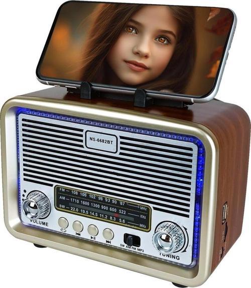 Nns Ns-6682Bt Led Çerçeveli Müzik Seti Fm Radyo Usb Mp3 Player Bluetooth Hoparlör Telefon Tutucu
