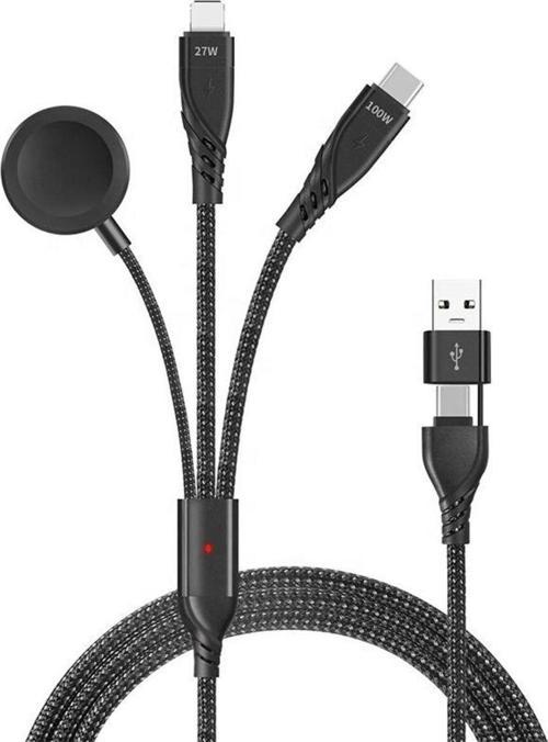 Apple Watch İle Uyumlu Kablosuz Şarj Aleti Örgü Kablo 5İn1 Tüm İphone İle Uyumlu Usb Pd Type C 100W
