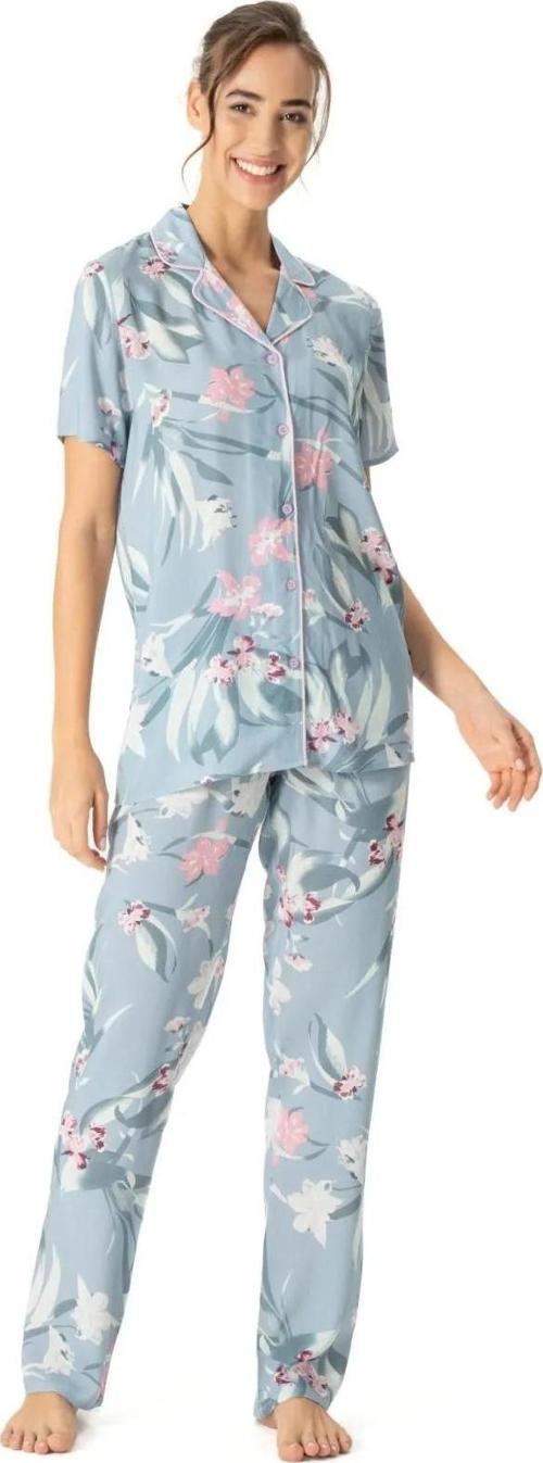 Kadın Boydan Patlı Çiçekli Kısa Kollu Pijama Takımı