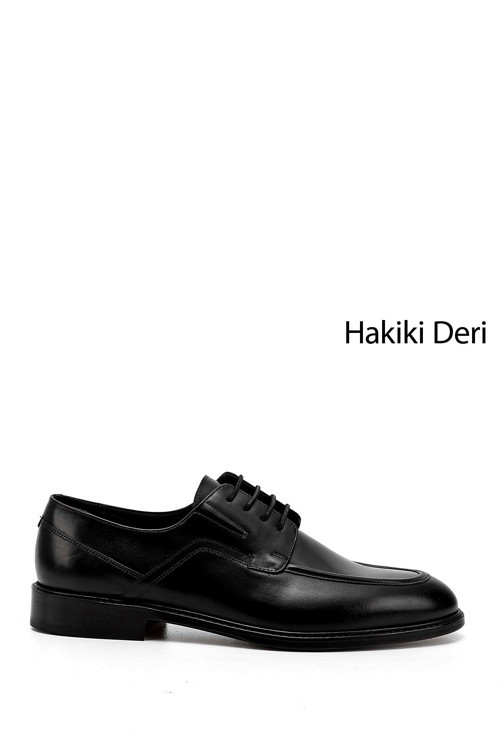Erkek Siyah Bağcıklı Kösele Taban Hakiki Deri Klasik Ayakkabı