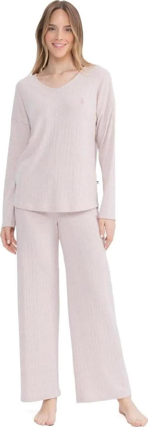 Kadın Fitilli V Yaka Pijama Takımı