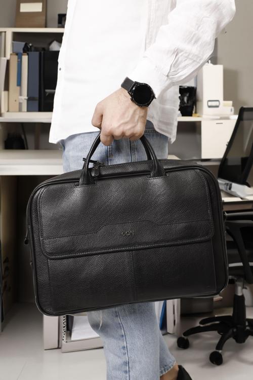 Unisex Siyah Hakiki Deri Notebook Ve Evrak Çantası