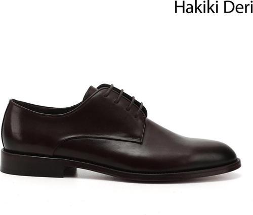 Erkek Kahverengi Bağcıklı Kösele Taban Hakiki Deri Klasik Ayakkabı