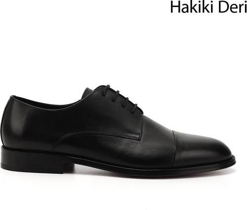 Erkek Siyah Bağcıklı Kösele Taban Hakiki Deri Klasik Ayakkabı