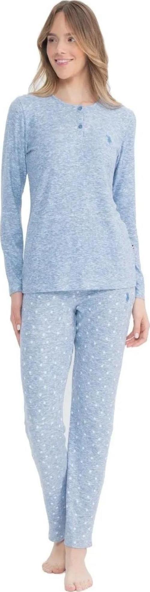 Kadın Düğmeli Yaka Uzun Kollu Pijama Takımı