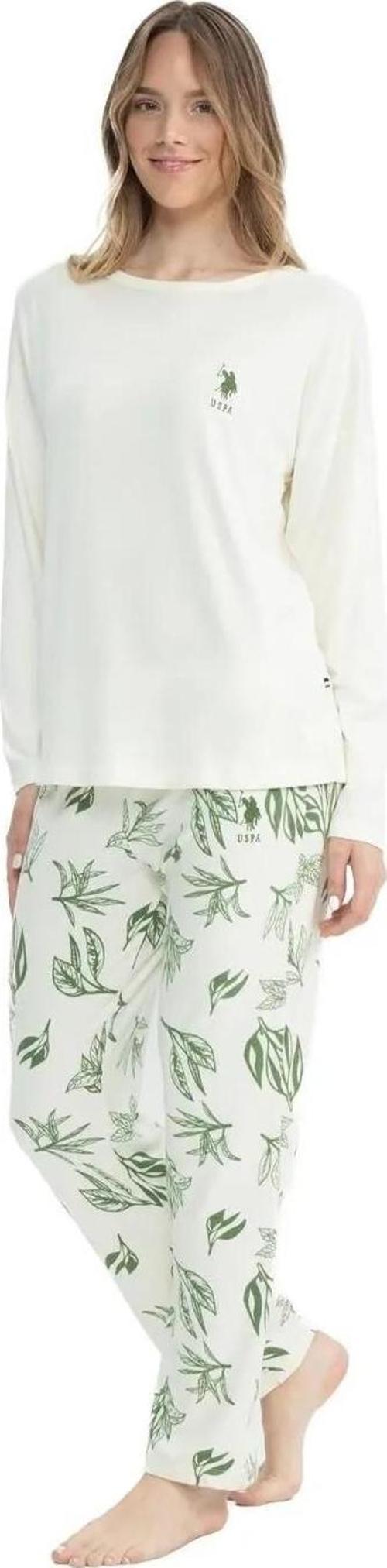 Kadın Yaprak Desenli Yuvarlak Yaka Pijama Takımı