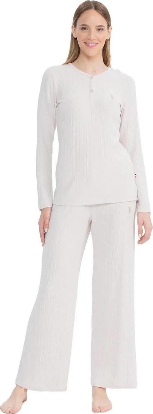 Kadın Düğmeli Yaka Fitilli Uzun Kollu Pijama Takımı