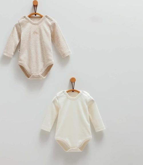 2'li Bebek Body BE1430 Bej - Gri 6-9 Ay