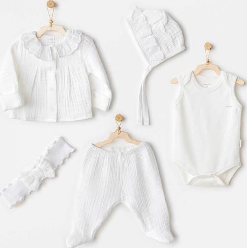 Natural Gift Müslin 5'li Hastane Çıkış Seti AC25840 Beyaz 3-6 Ay