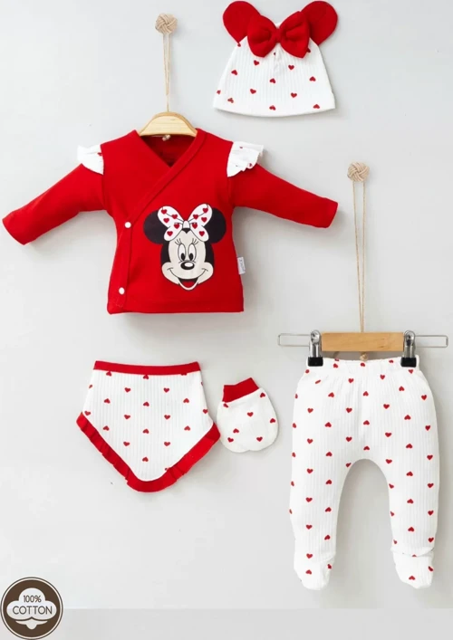 Mickey Desenli % 100 Pamuk 5'li Kız Bebek Hastane Çıkışı