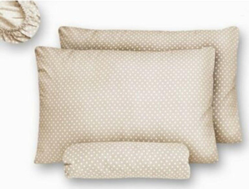 Çift Kişilik Bej Puantiyeli Lastikli Çarşaf Ve Yastık Kılıfı - 160X200