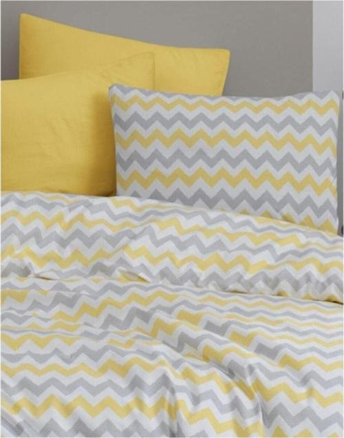Tek Kişilik Lastikli Nevresim Takımı 160X220 - Sarı Zikzak Desenli