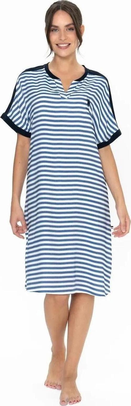 Kadın Çizgili Kısa Kollu Lacivert Gecelik