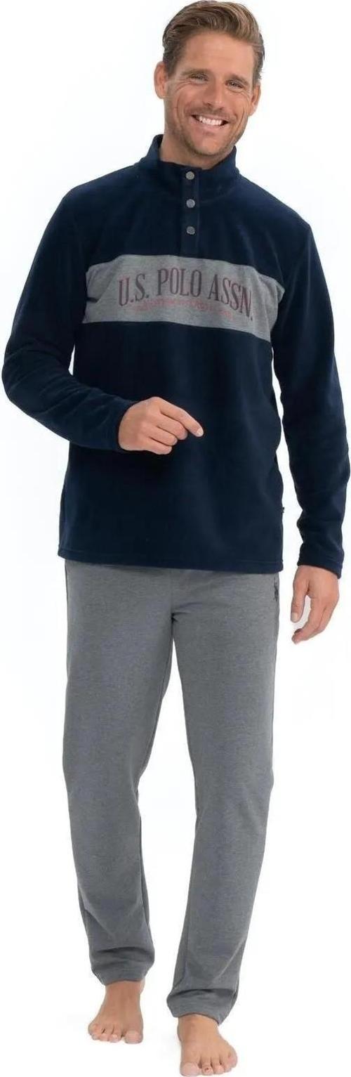 Erkek Uzun Kollu Yakası Düğmeli Kışlık Pijama Takımı