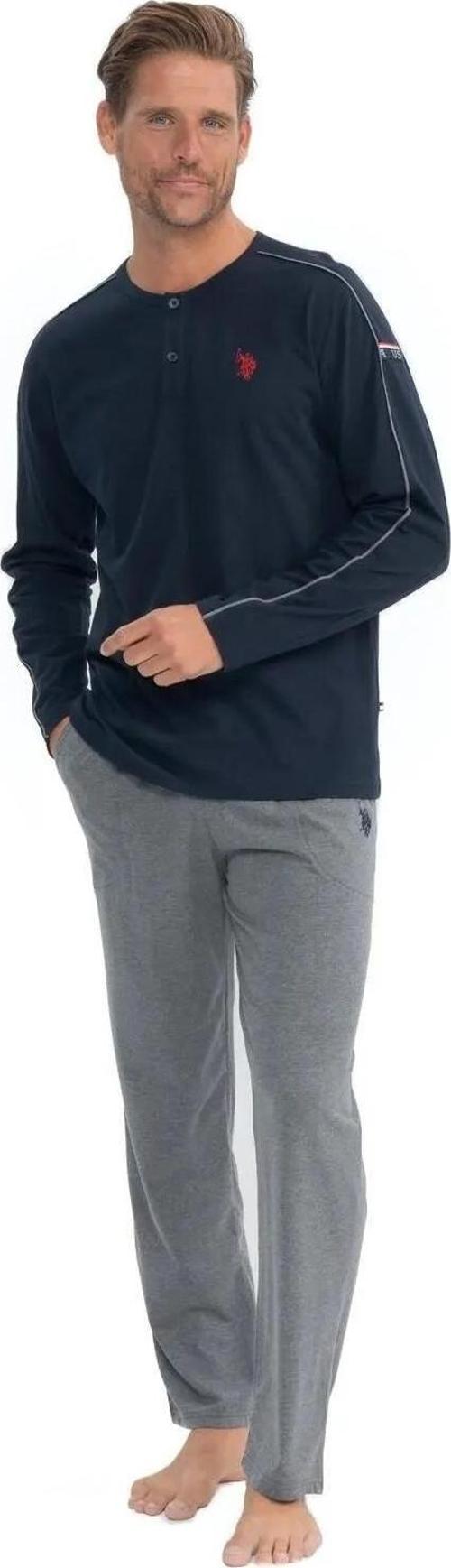 Erkek Uzun Kollu Yakası Düğmeli Pijama Takımı