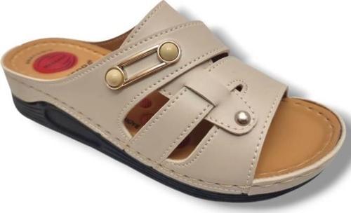 630-25 Deri Anatomik İnci Tokalı Kadın Terlik