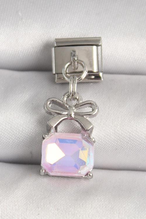 316L Çelik Gümüş Renk Pembe Zirkon Taşlı Çanta Model Nomination Charm - TJ-BC1301