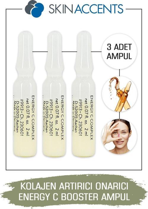 Kollajen Arttırıcı Onarıcı Ampul Energy C Booster Cilt Serumu 3 Adet Dermaroller Dermapen Serum