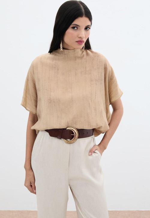 Desenli Salaş Bluz - Camel