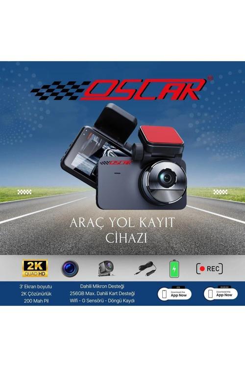 Oscar 2K QUAD HD Araç Yol Kayıt Cihazı Ön 2K Arka 1080P Wifi Uyumlu Araç Kamerası G-Sensörü Gece Görüşlü Kamera