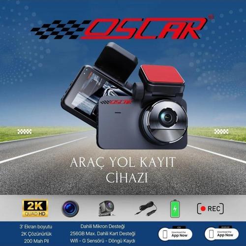 Oscar 2K QUAD HD Araç Yol Kayıt Cihazı Ön 2K Arka 1080P Wifi Uyumlu Araç Kamerası G-Sensörü Gece Görüşlü Kamera