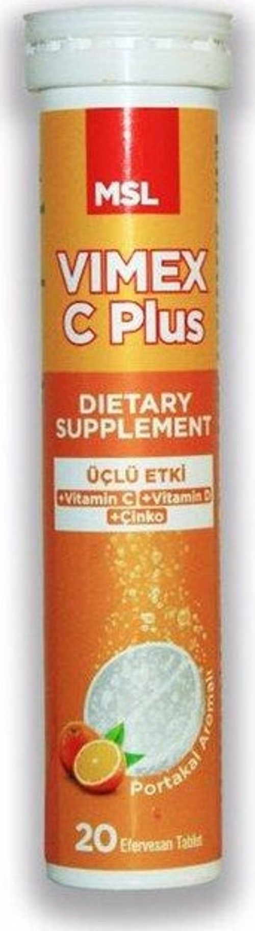 MSL Vimex C Plus Üçlü Etki Vitamin C Vitamin D ve Çinko 20 Efervesan Tablet