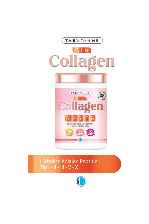 All in Collagen 30 Servis Aromasız Hidrolize Kolajen Peptitleri Tip 1 Tip 2 Tip 3 Tip 5 Tip 10