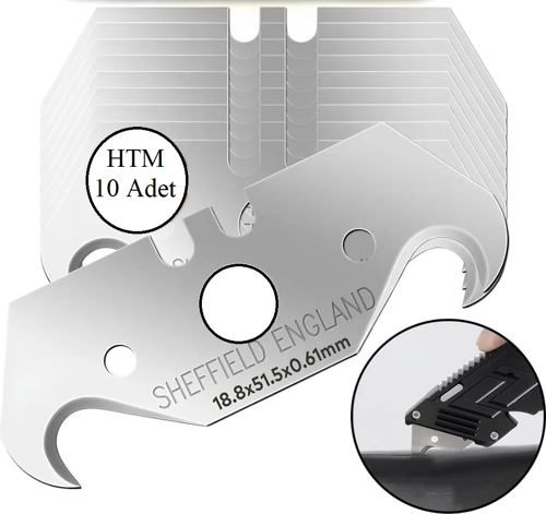 KALİTE Kancalı Rötuş Bıçak Yedeği Kesme Boynuz Bıçak Halıcı Bıçağı 10'lu Paket 18.8x51.5x0,61mm