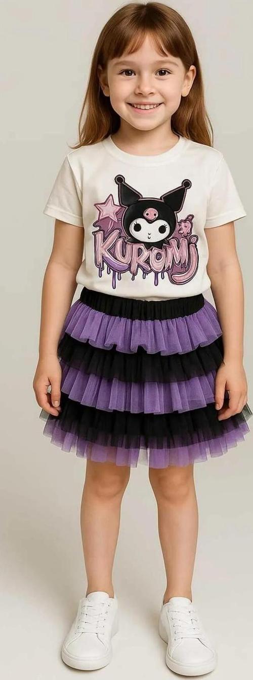 KIZ ÇOCUK KUROMİ DESENLİ TÜTÜ ETEKLİ TAKIM