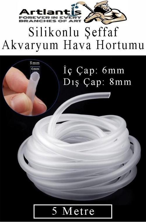 Silikonlu Şeffaf Akvaryum Hava Hortumu 5 Metre İç Çap 6mm Dış Çap 8mm Deney Fıskiye Kauçuk Hortum Yağ Hava Pompa Borusu