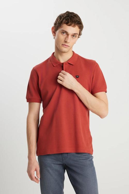 %100 Pamuk Regular Fit Normal Kesim Kiremit Rengi Polo Yaka Tişört