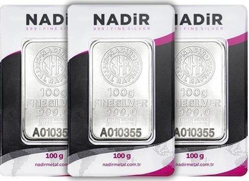 RimaGold 3 Adet NadirGold 100 Gr Gümüş Külçe