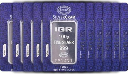 RimaGold 10 Adet İAR 100 Gr Gümüş Külçe