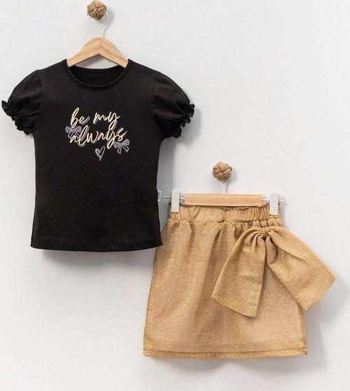 Kız Çocuk Kısa Kol T-shirt Simli Etek takım