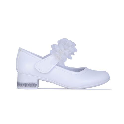 26-Herbebe Fırfırlı Beyaz 3Cm Kız Çocuk Topuklu Ayakkabı